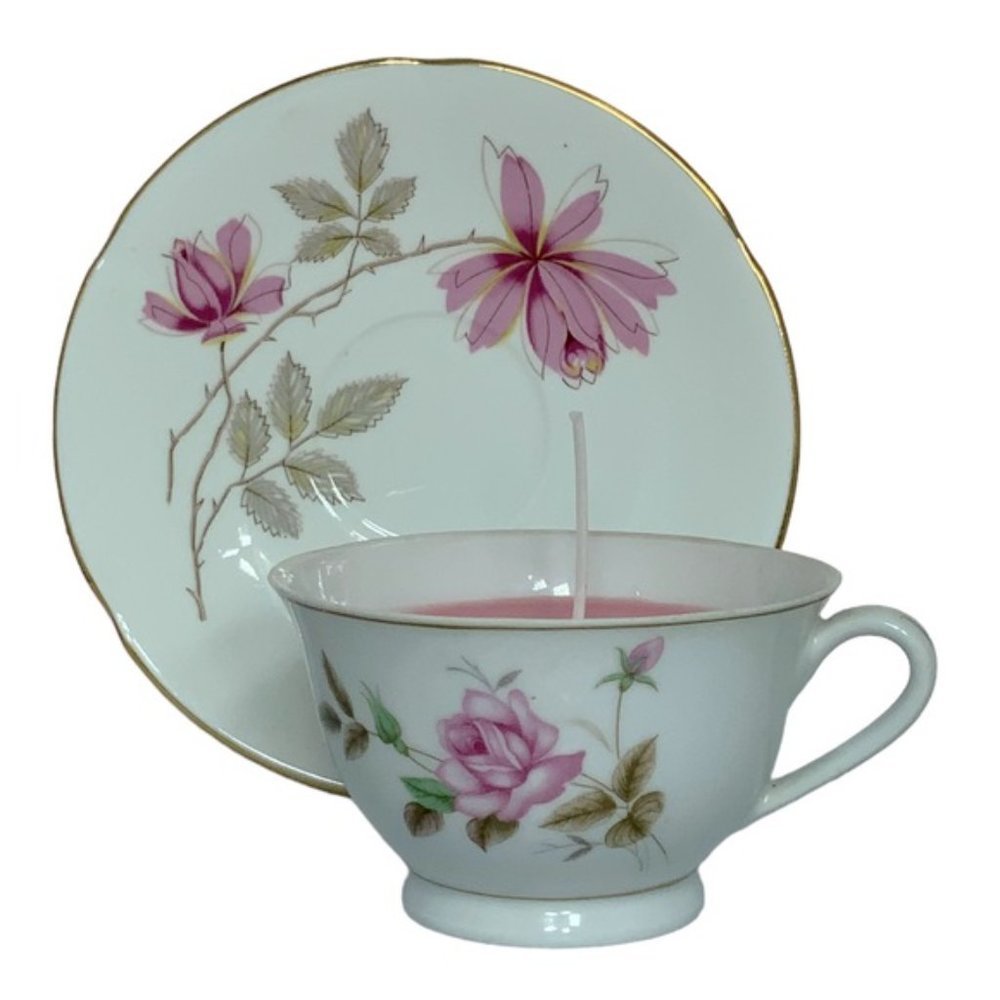 Vintage HandmadeTeacup Candle Saucer Set with Artisan Hand Poured Soy Candle - Picture 5 of 16